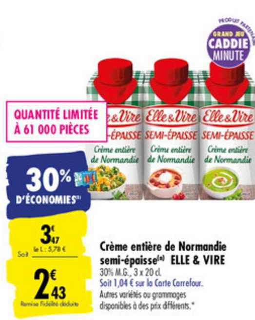 crème entière de normandie semi épaisse elle&vire
