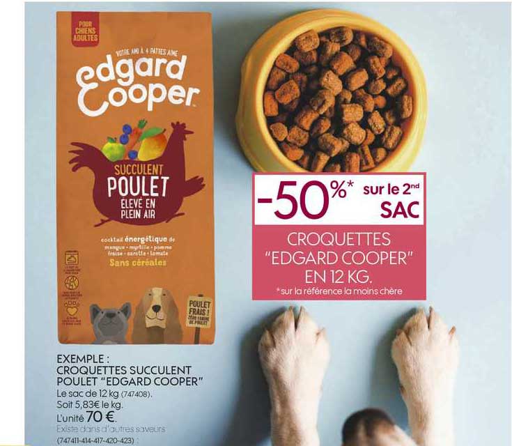 croquettes succulent poulet edgard cooper -50% sur le 2nd sac