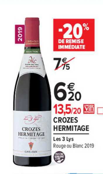 crozes hermitage les 3 lys -20% de remise immédiate