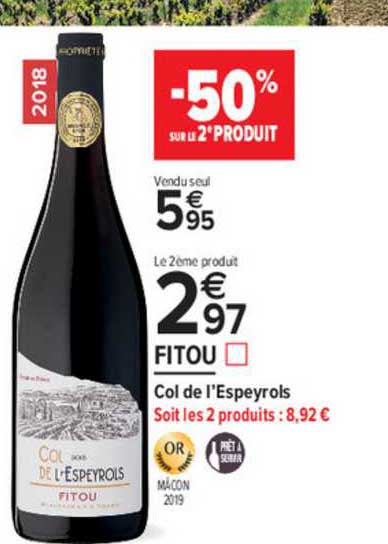 fitou col de l'espeyrols -50% sur le 2e produit