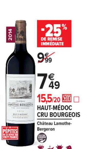 haut médoc cru bourgeois château lamothe bergeron -25% de remise immédiate