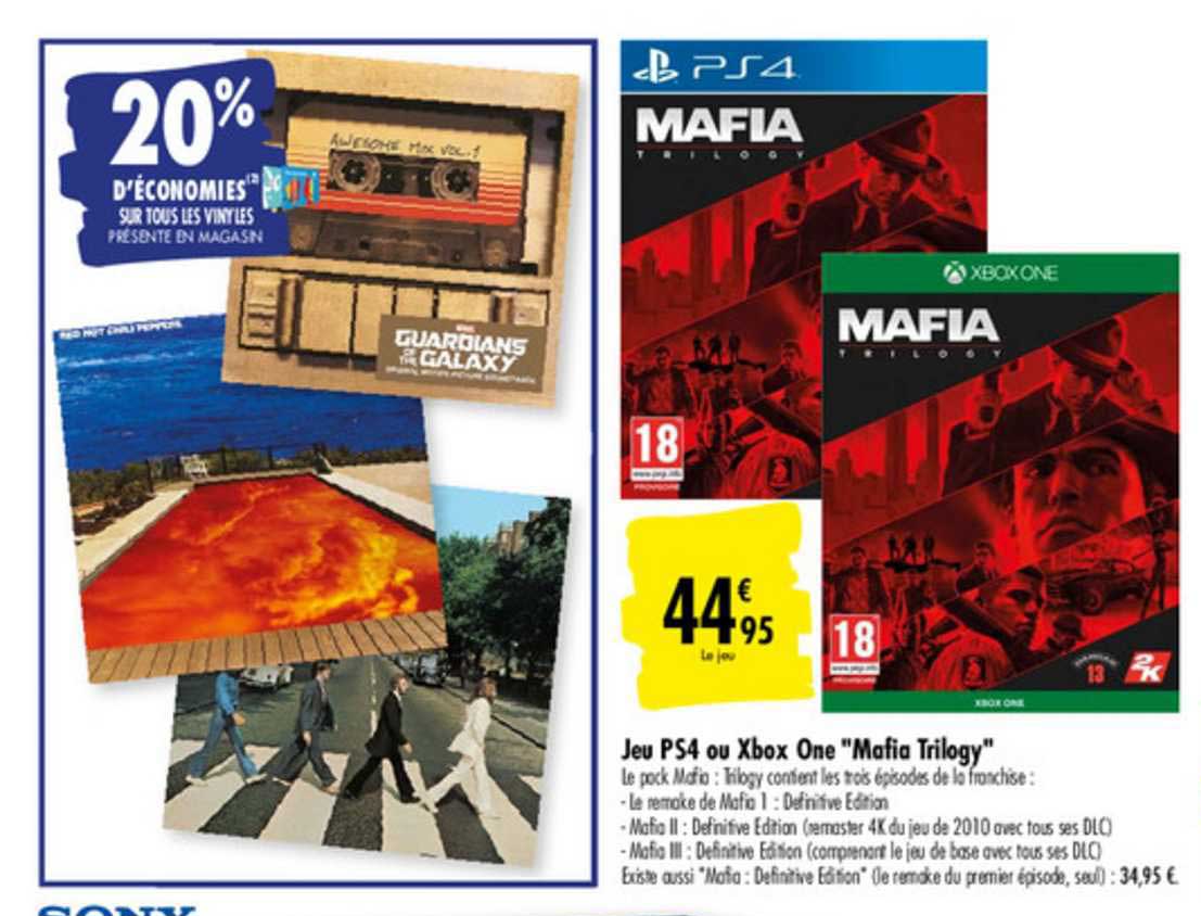 jeu ps4 ou xbox mafia trilogy