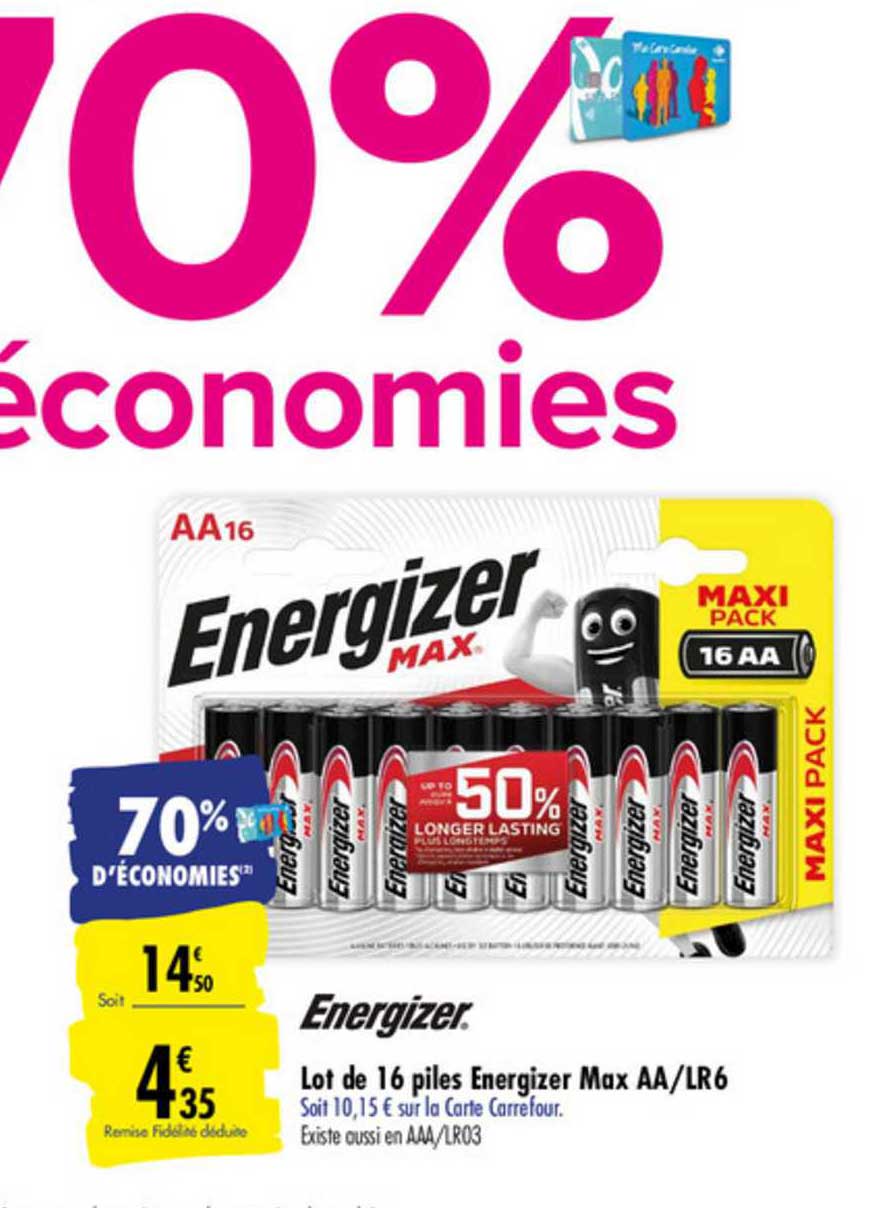 lot de 16 piles energizer max aa lr6