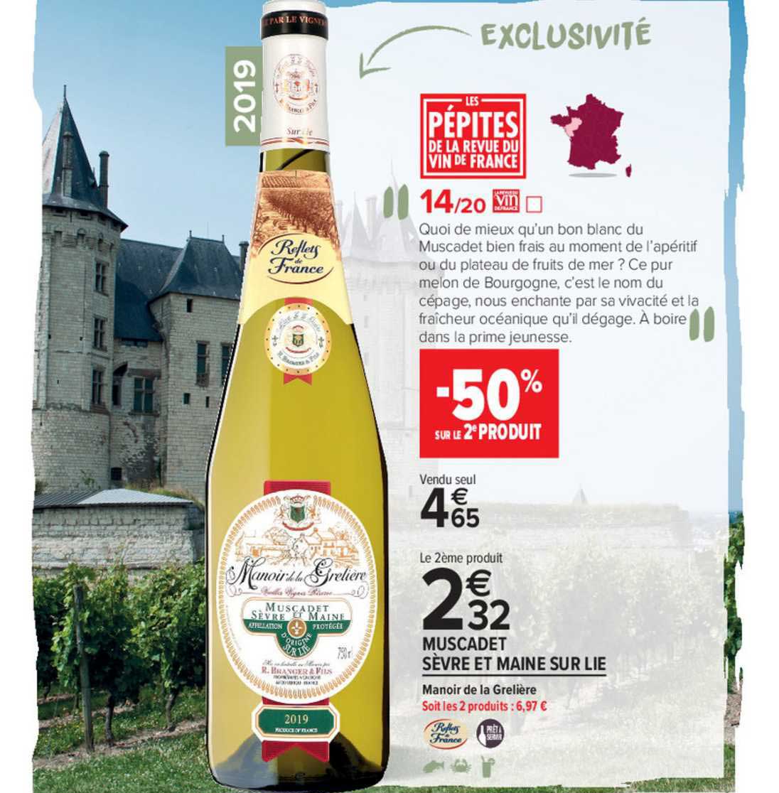 muscadet sèvre et maine sur lie manoir de la grelière -50% sur le 2e produit