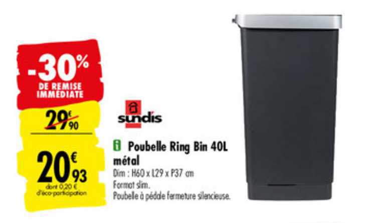 poubelle ring bin 40l métal sundis -30% de remise immédiate