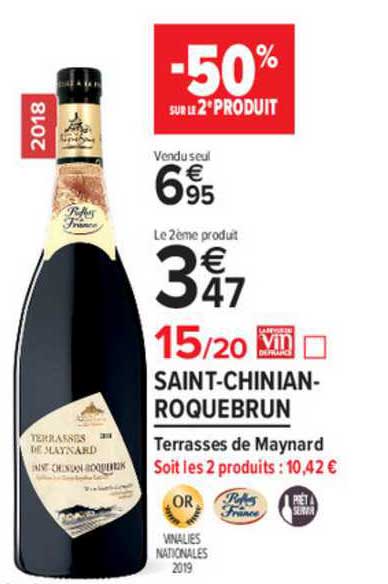 saint chinian roquebrun terrasses de maynard -50% sur le 2e produit