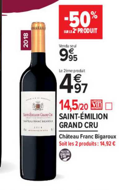 saint émilion grand cru château franc bigaroux -50% sur le 2e produit