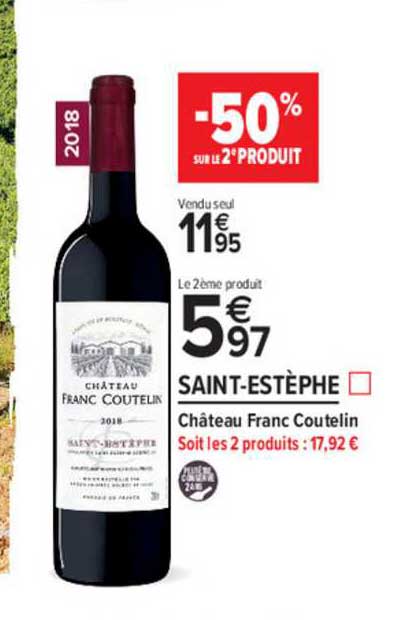 saint estèphe château franc coutelin -50% sur le 2e produit
