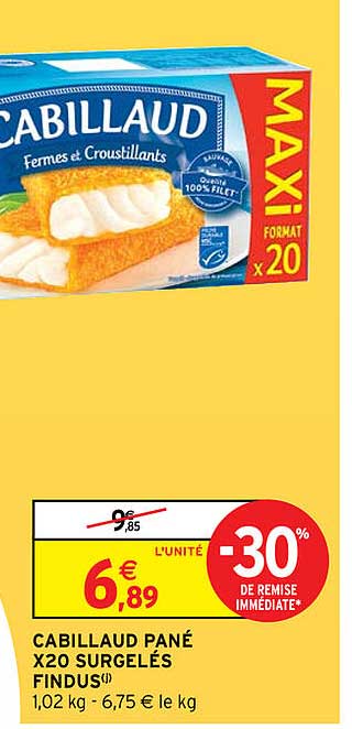 cabillaud pané x20 surgelés findus
