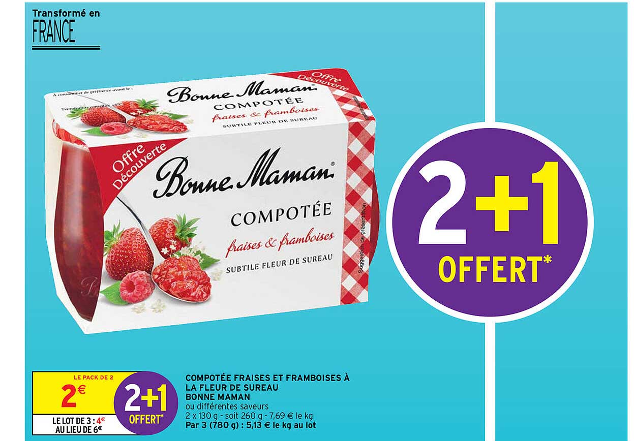 compotée fraises et framboises à la fleur de sureau bonne maman