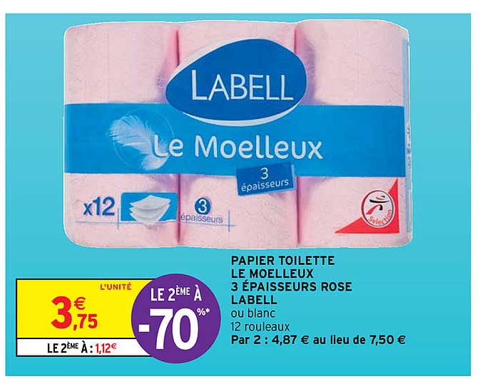papier toilette le moelleux 3 épaisseurs rose labell