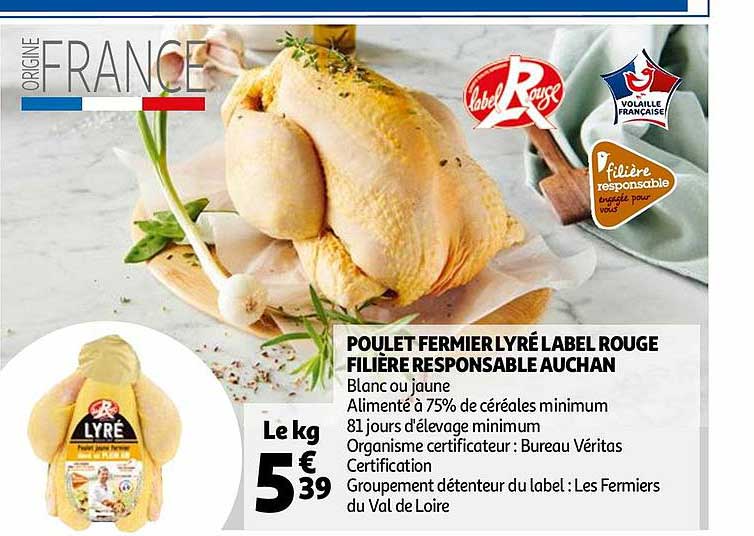 poulet fermier lyré label rouge filière responsable auchan