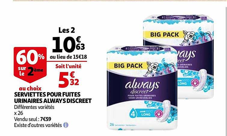 serviettes pour fuites urinaires always discreet