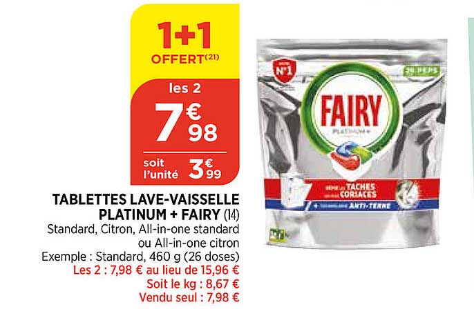 tablettes lave-vaisselle platinum + fairy