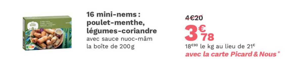 16 Mini-nems  Poulet-menthe, Légumesi-coriandre