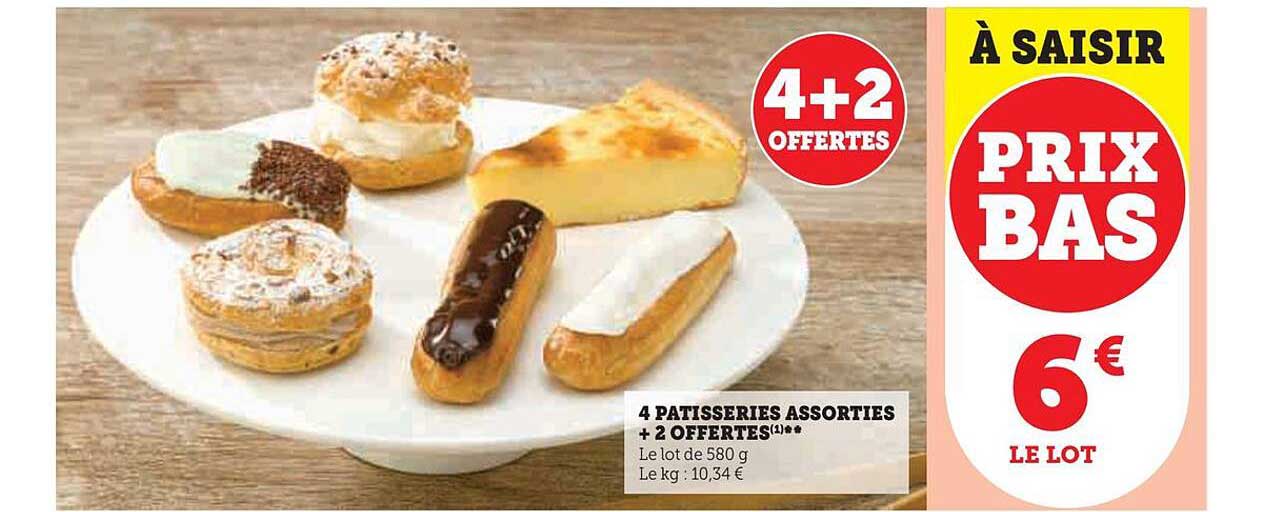 4 Pâtisseries Assorties + 2 Offertes