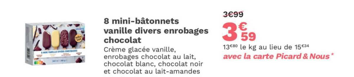 8 mini-bâtonnets vanille divers enrobages chocolat