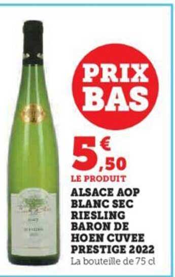alsace aop blanc sec riesling baron de hoen cuvée prestige 2022