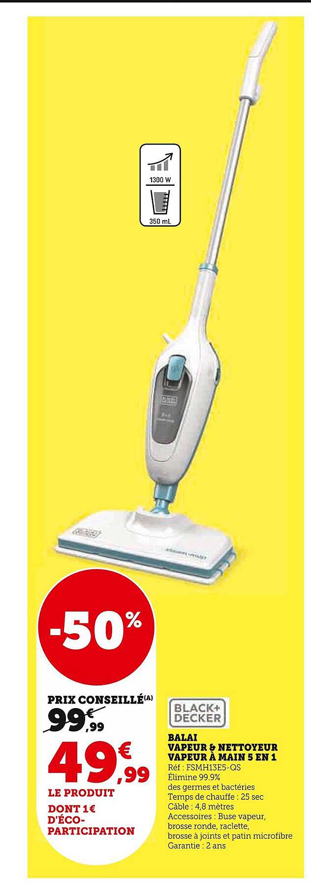 Balai Vapeur Et Nettoyeur Vapeur à Main 5 En 1 Black + Decker