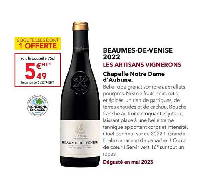 beaumes-de-venise 2022 les artisans vignerons chapelle notre dame d'aubune