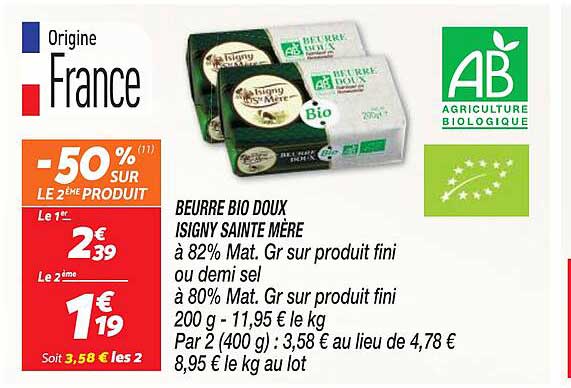 beurre bio doux isigny sainte mère