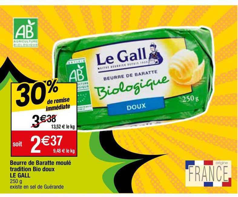 beurre de baratte moulé tradition bio doux le gall
