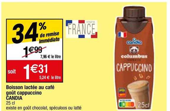 boisson lactée au café goût cappuccino candia