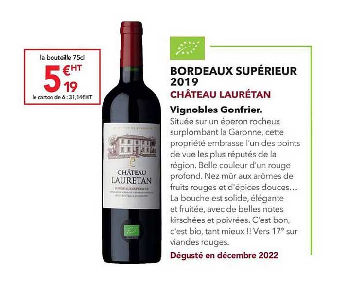 bordeaux supérieur 2019 château laurétan vignobles gonfrier
