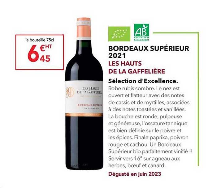 bordeaux supérieur 2021 les hauts de la gaffelière sélection d'excellence