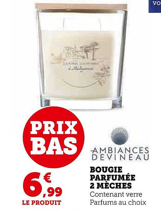 bougie parfumée 2 mèches ambiances devineau