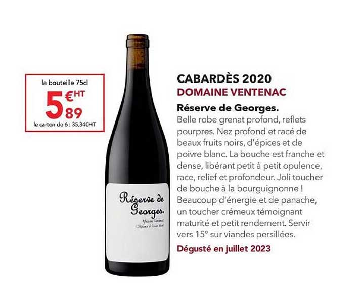 cabardès 2020 domaine ventenac réserve de georges