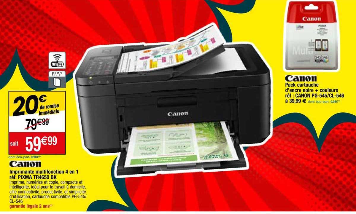 canon imprrimante multifonction 4 en 1 pixma tr4650 bk ou pack cartouche d'encre noire + couleurs pg-545-cl-546
