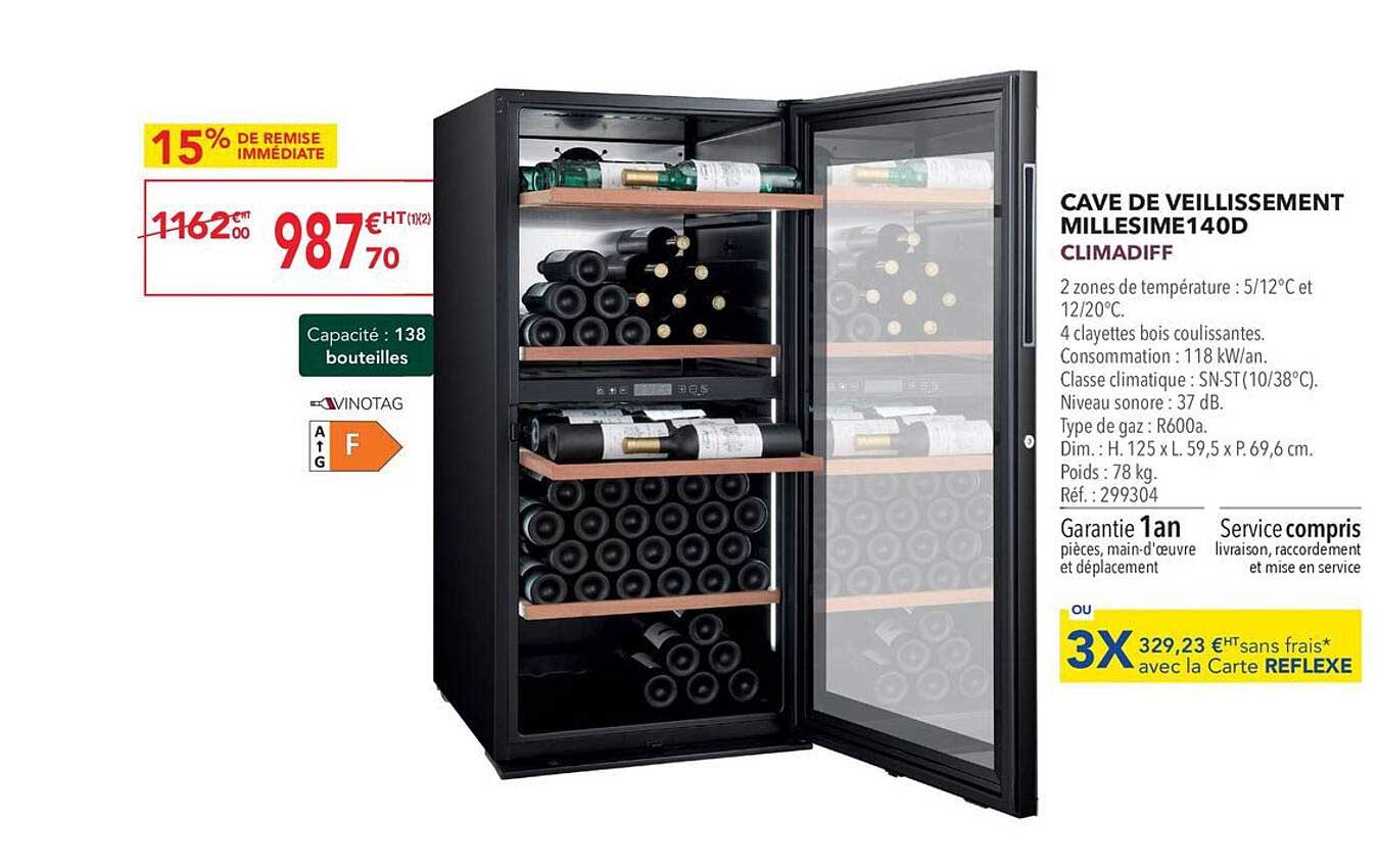 cave de vieillissement millesime140d climadiff
