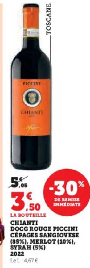 chianti docg rouge piccini cépages sangiovese (85%), merlot (10%), syran (5%) 2022