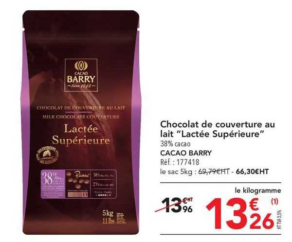 chocolat de couverture au lait "lactée supérieure" cacao barry