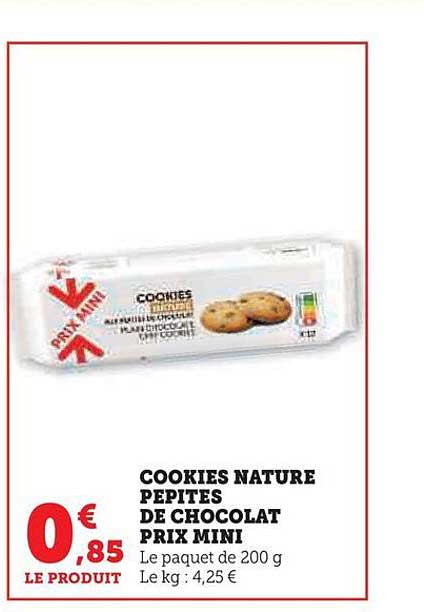 cookies nature pépites de chocolat prix mini