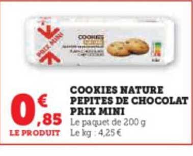 cookies nature pépites de chocolat prix mini