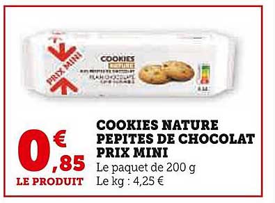 cookies nature pépites de chocolat prix mini