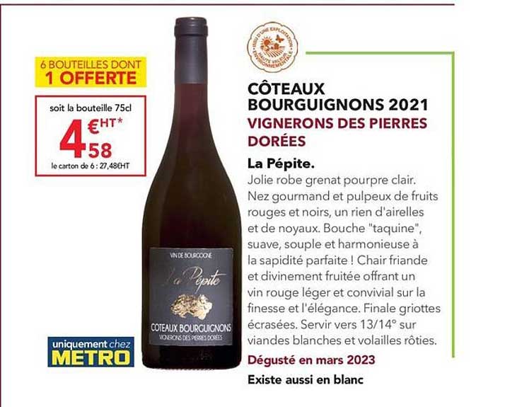 côteaux bourguignons 2021 vignerons des pierres dorées la pépite