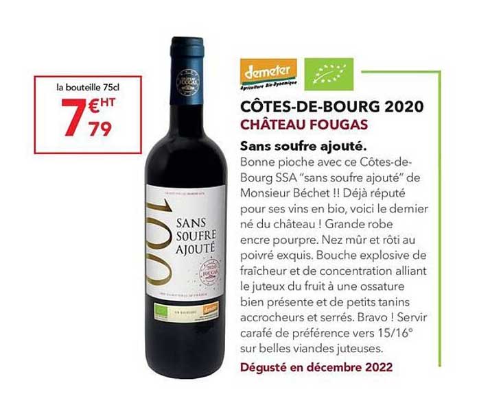 côtes-de-bourg 2020 château fougas sans soufre ajouté
