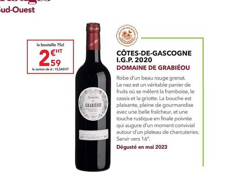 côtes-de-gascogne i.g.p. 2020 domaine de grabiéou