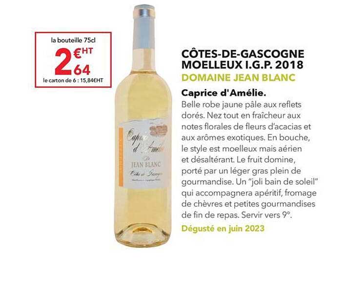 côtes-de-gascogne moelleux i.g.p. 2018 domaine jean blanc caprice d'amélie