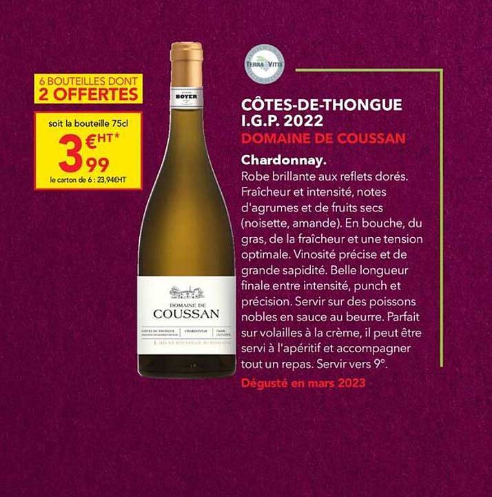 côtes-de-thongue i.g.p. 2022 domaine de coussan chardonnay