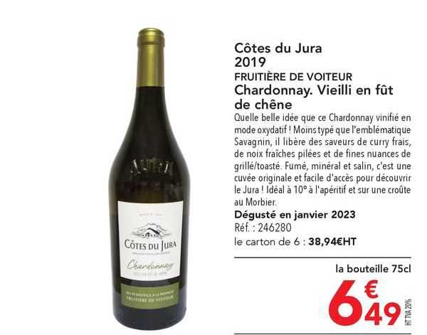 côtes du jura 2019 fruitière de voiteur chardonnay. vieilli en fût de chêne