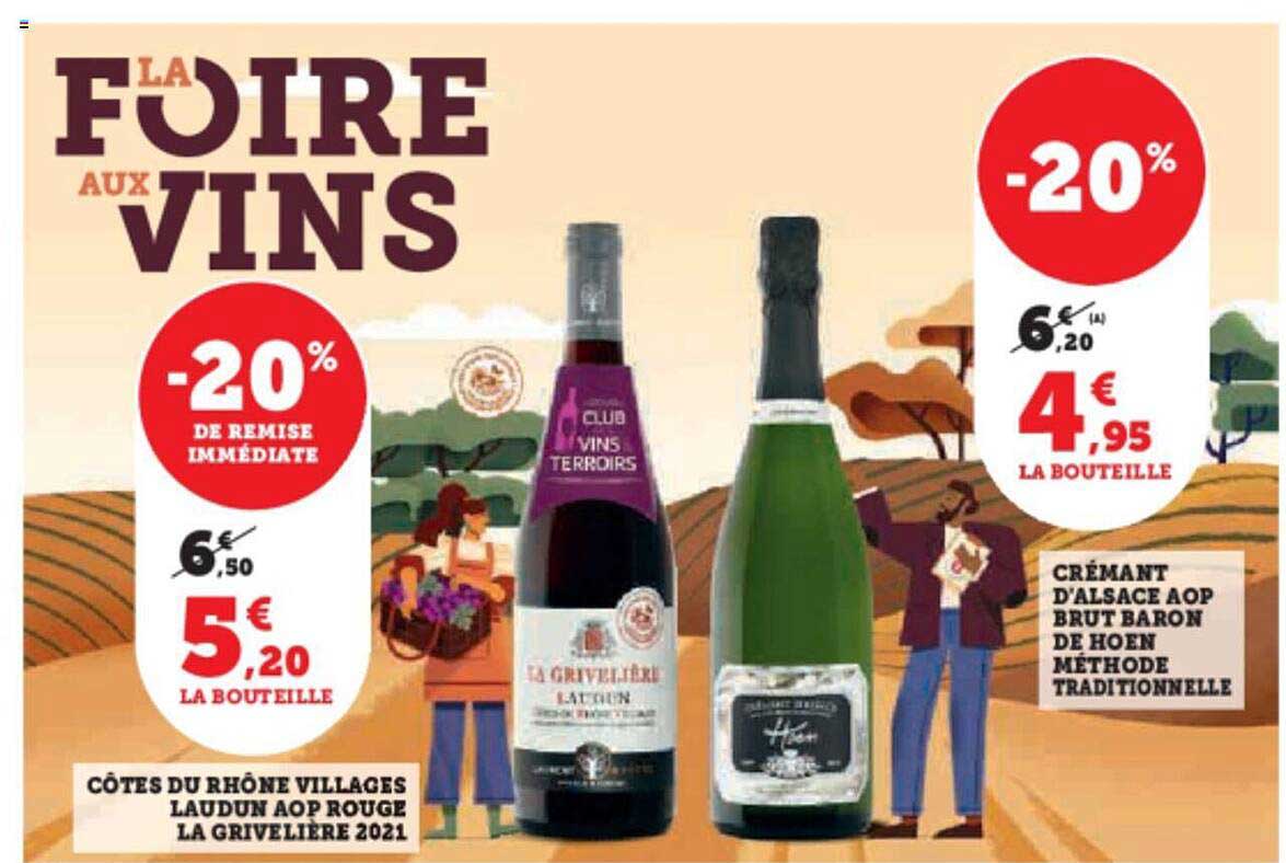 côtes du rhône villages laudun aop rouge la grivelière 2021, crémant d'alsace aop brut baron de hoen méthode traditionnelle