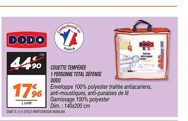 couette tempérée 1 personne total défense dodo