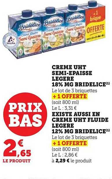 crème uht semi-épaisse légère 18% mg bridélice, crème uht fluide légère 12% mg bridélice