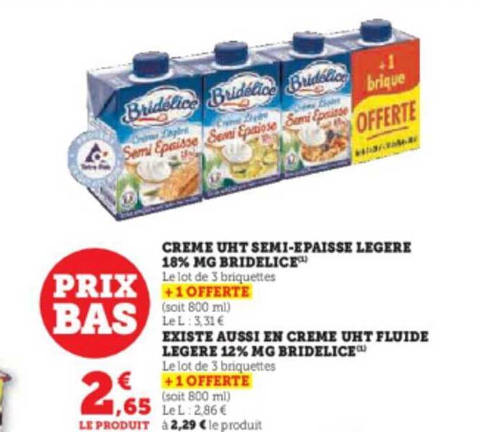 crème uht semi-épaisse légère 18% mg bridélice, crème uht fluide légère 12% mg bridélice