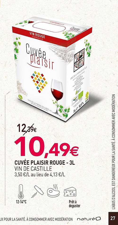 cuvée plaisir rouge vin de castille - 3l