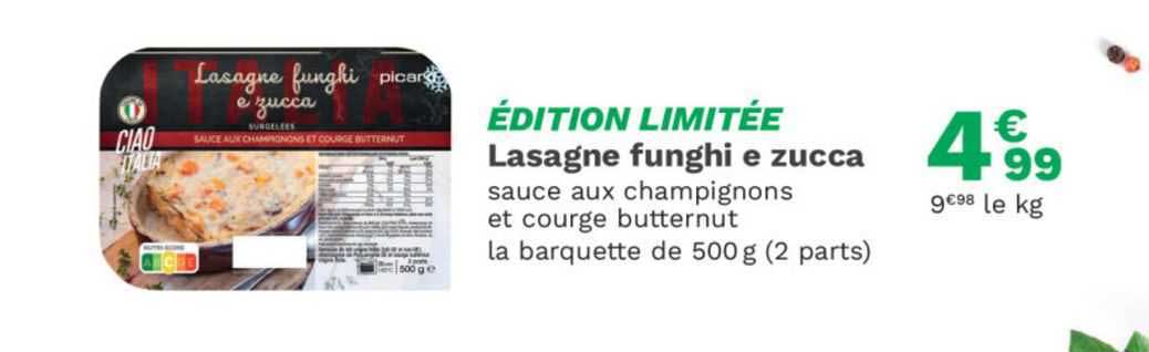 édition limitée lasagne funghi e zucca